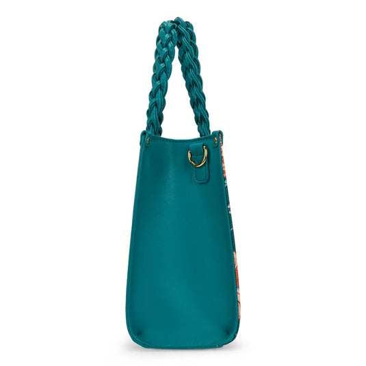 WG-HB-438-8120-TQ - Wrangler Floral Print Braided Tote Bag - Turquoise