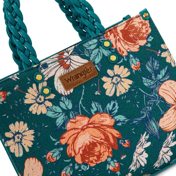 Load image into Gallery viewer, WG-HB-438-8120-TQ - Wrangler Floral Print Braided Tote Bag - Turquoise
