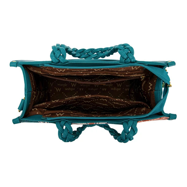 Load image into Gallery viewer, WG-HB-438-8120-TQ - Wrangler Floral Print Braided Tote Bag - Turquoise

