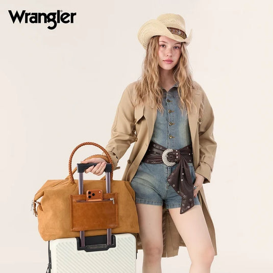 WG-HB-543-5110-BR - Wrangler Braided Handle Duffle/Crossbody Bag - Brown
