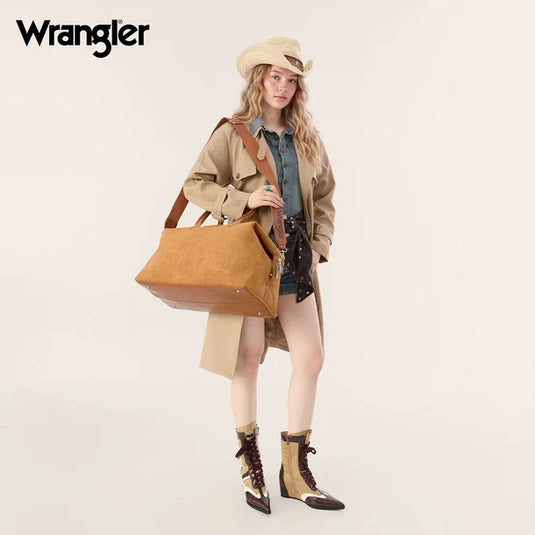 WG-HB-543-5110-BR - Wrangler Braided Handle Duffle/Crossbody Bag - Brown