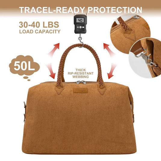 WG-HB-543-5110-BR - Wrangler Braided Handle Duffle/Crossbody Bag - Brown