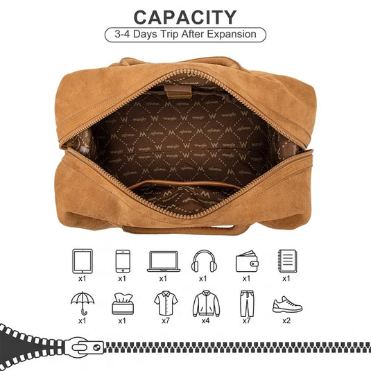 WG-HB-543-5110-BR - Wrangler Braided Handle Duffle/Crossbody Bag - Brown