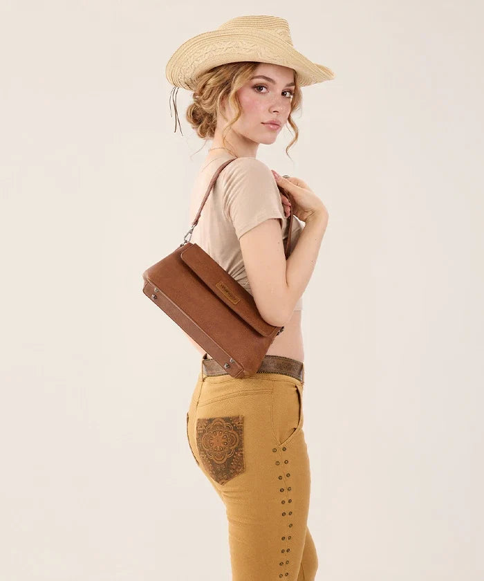 Load image into Gallery viewer, WG-HB-573-2003-BR - Wrangler Retro Flap Shoulder Bag - Brown
