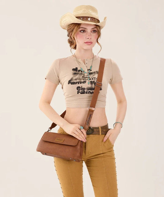 WG-HB-573-2003-BR - Wrangler Retro Flap Shoulder Bag - Brown
