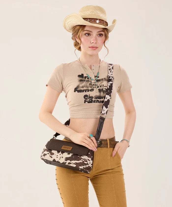 Load image into Gallery viewer, WG-HB-573-2003-CW-CF - Wrangler Retro Flap Shoulder Bag - Cow-Coffee
