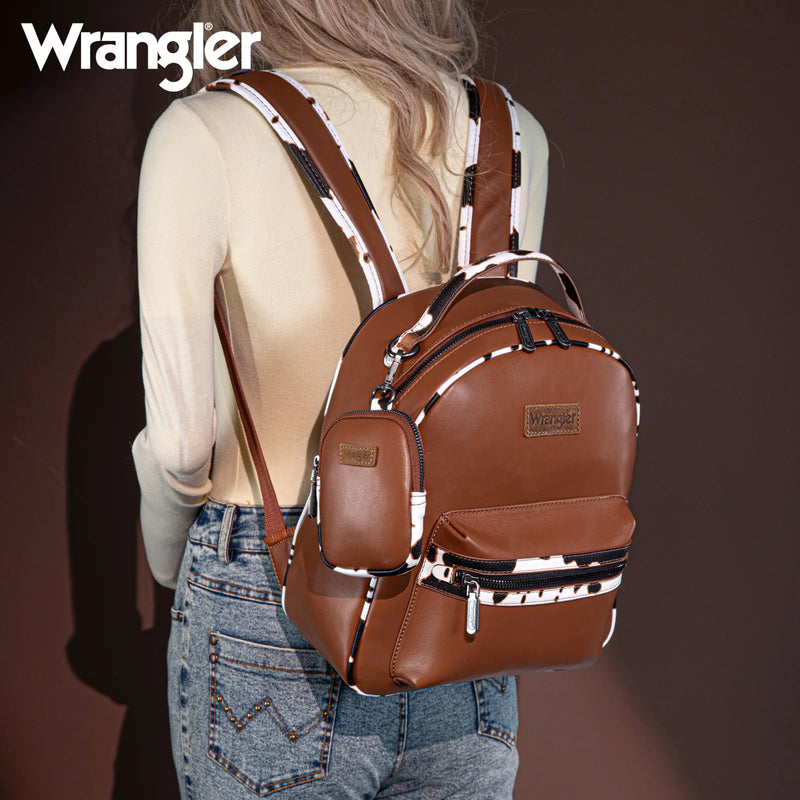 Load image into Gallery viewer, WG102-8603BR - Wrangler Cow Print Backpack With Coin Pouch - Brown
