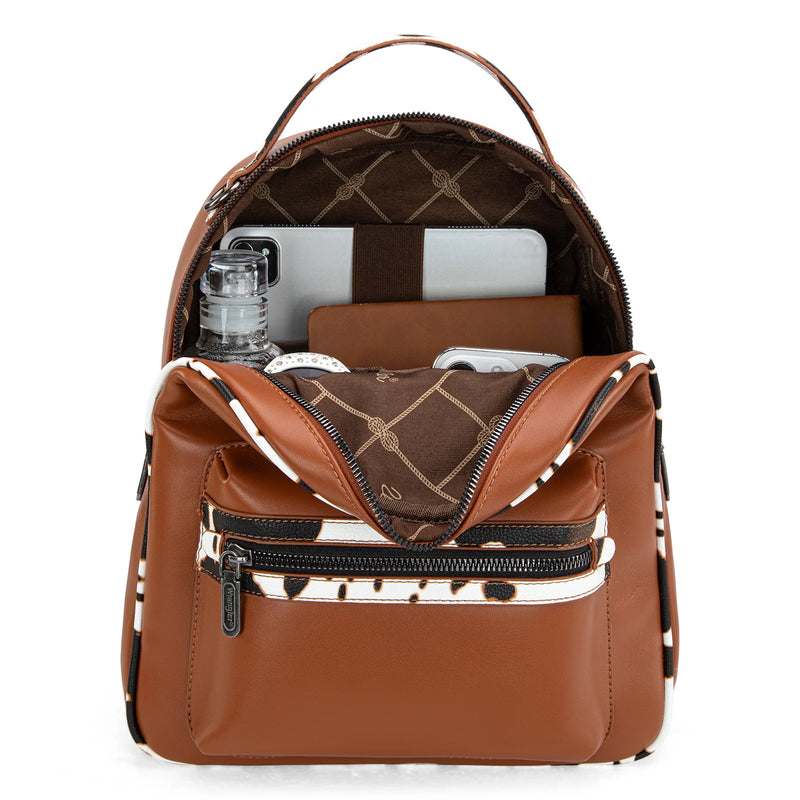 Load image into Gallery viewer, WG102-8603BR - Wrangler Cow Print Backpack With Coin Pouch - Brown
