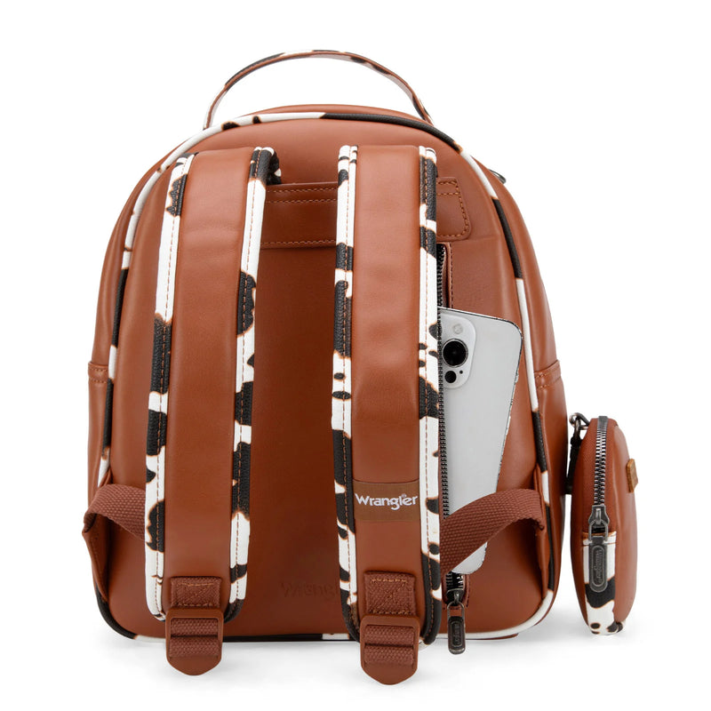 Load image into Gallery viewer, WG102-8603BR - Wrangler Cow Print Backpack With Coin Pouch - Brown
