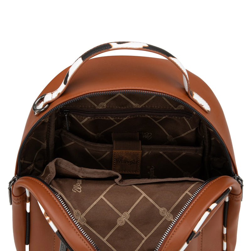 Load image into Gallery viewer, WG102-8603BR - Wrangler Cow Print Backpack With Coin Pouch - Brown
