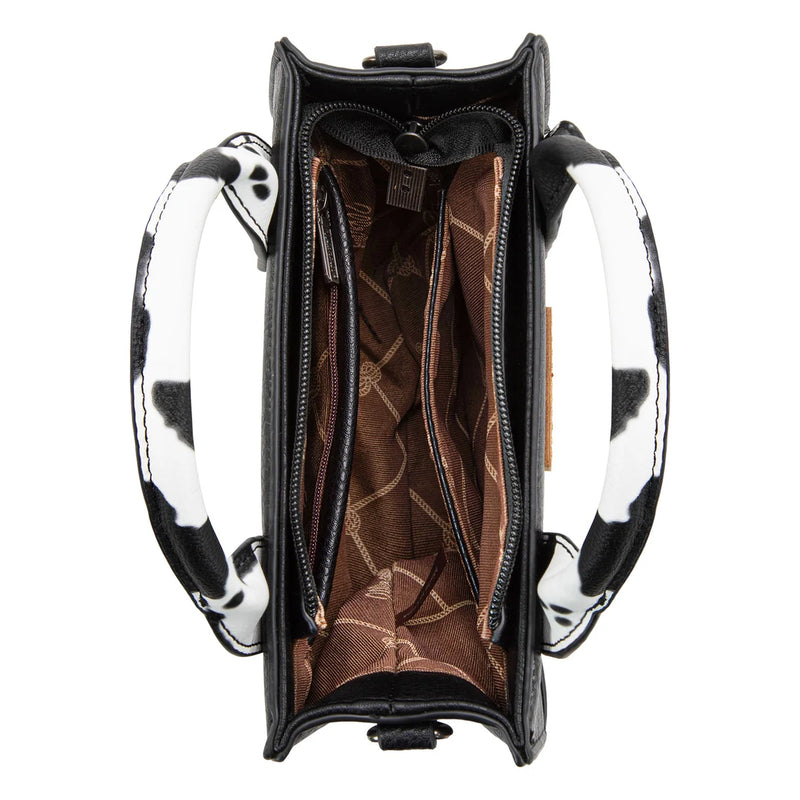 Load image into Gallery viewer, WG-HB-102-8120S-BK (WG102-8120SBK) - Wrangler Cow Print Concealed Carry Tote/Crossbody - Black
