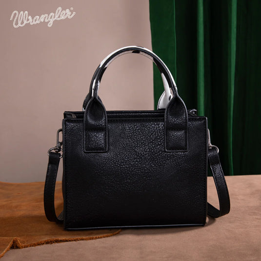 WG-HB-102-8120S-BK (WG102-8120SBK) - Wrangler Cow Print Concealed Carry Tote/Crossbody - Black