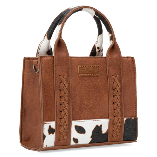 WG102S-8120BR - Wrangler Cow Print Mini Tote/Crossbody - Brown