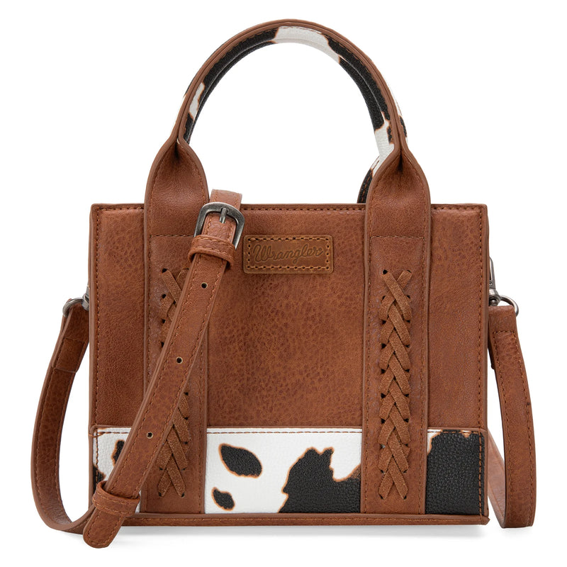 Load image into Gallery viewer, WG102S-8120BR - Wrangler Cow Print Mini Tote/Crossbody - Brown
