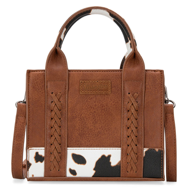 Load image into Gallery viewer, WG102S-8120BR - Wrangler Cow Print Mini Tote/Crossbody - Brown
