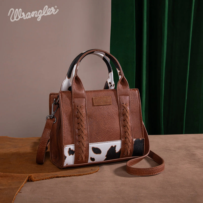 Load image into Gallery viewer, WG102S-8120BR - Wrangler Cow Print Mini Tote/Crossbody - Brown
