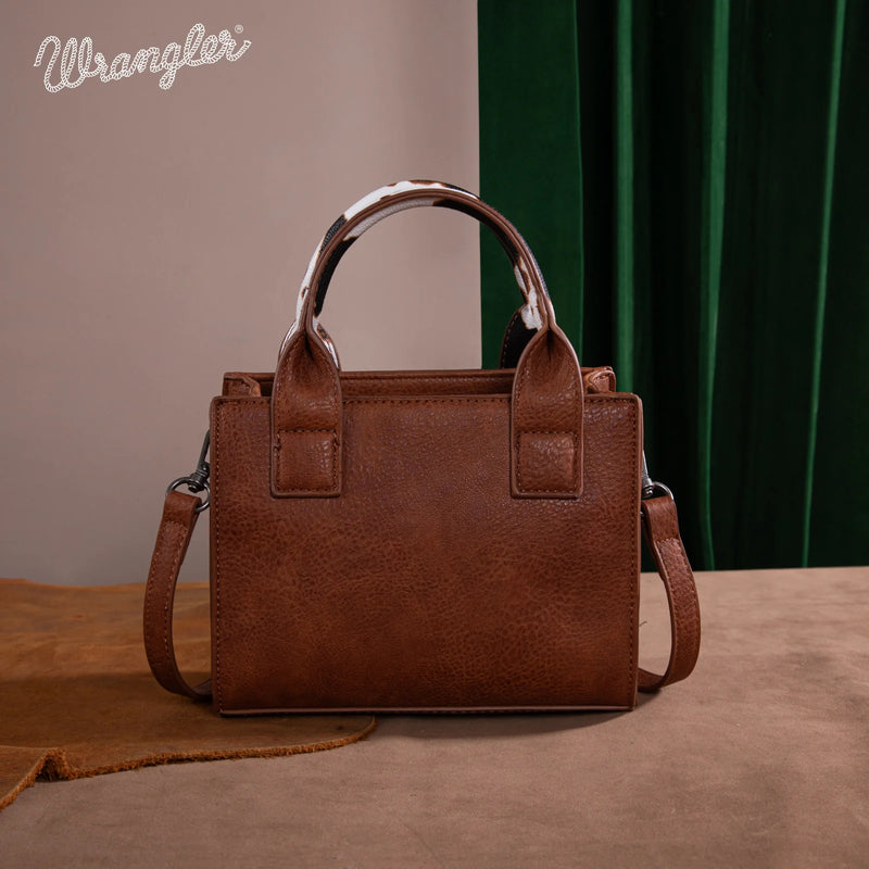 Load image into Gallery viewer, WG102S-8120BR - Wrangler Cow Print Mini Tote/Crossbody - Brown
