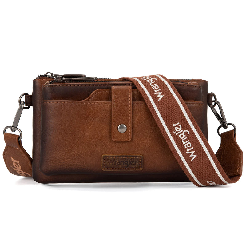Load image into Gallery viewer, WG120-209BR - Wrangler Dual Zipper Compartment Crossbody Bag - Brown
