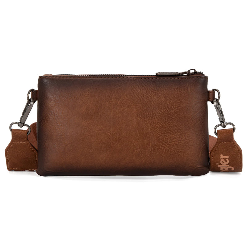 Load image into Gallery viewer, WG120-209BR - Wrangler Dual Zipper Compartment Crossbody Bag - Brown
