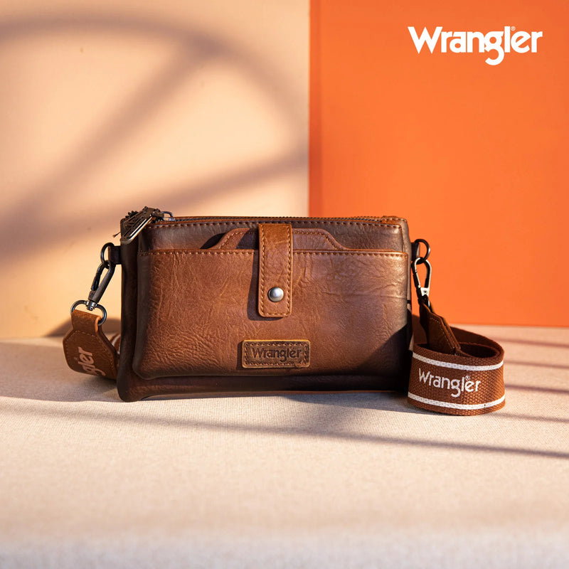 Load image into Gallery viewer, WG120-209BR - Wrangler Dual Zipper Compartment Crossbody Bag - Brown
