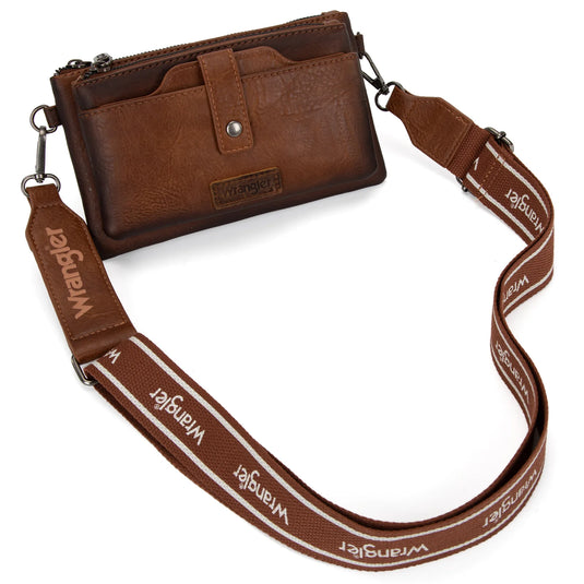 WG120-209BR - Wrangler Dual Zipper Compartment Crossbody Bag - Brown
