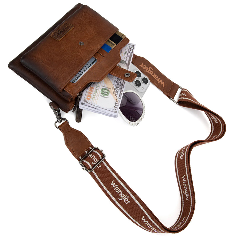 Load image into Gallery viewer, WG120-209BR - Wrangler Dual Zipper Compartment Crossbody Bag - Brown
