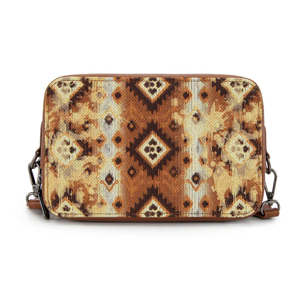 Load image into Gallery viewer, WG130-3003LBR - Wrangler Dual Sided Print Crossbody Purse W/ Compartment - Light Brown
