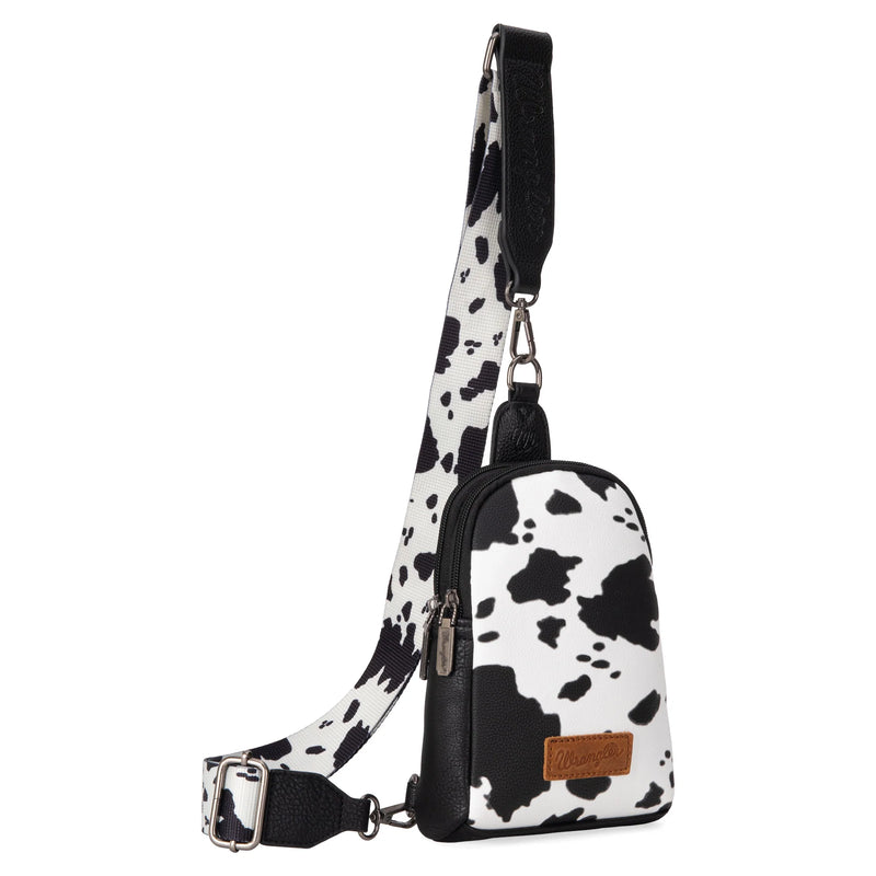 Load image into Gallery viewer, WG133-210BK - Wrangler Cow Print Crossbody Sling Chest Bag - Black
