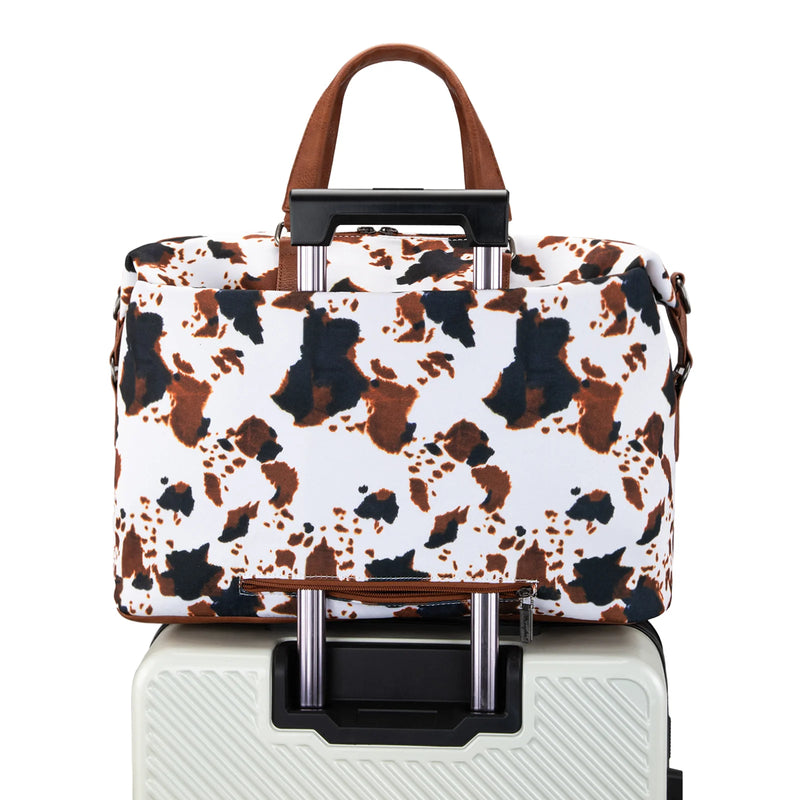 Load image into Gallery viewer, WG133-5110BR -  Wrangler Cow Print Collection Weekender Bag - Brown
