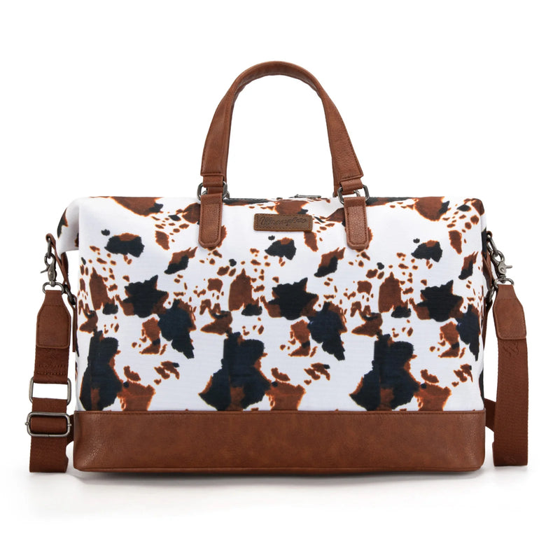 Load image into Gallery viewer, WG133-5110BR -  Wrangler Cow Print Collection Weekender Bag - Brown
