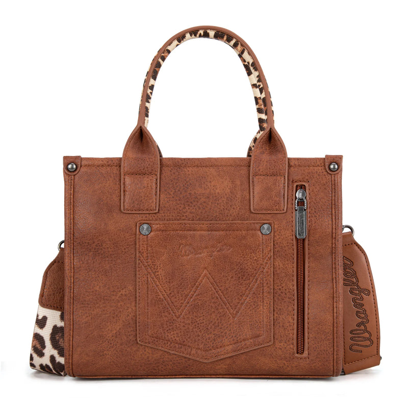 Load image into Gallery viewer, WG133-81203SBR - Wrangler Leopard Print Concealed Carry Tote/Crossbody - Brown
