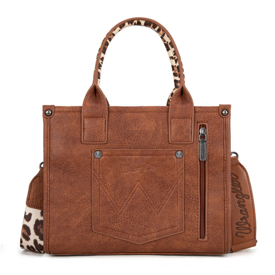 WG133-81203SBR - Wrangler Leopard Print Concealed Carry Tote/Crossbody - Brown