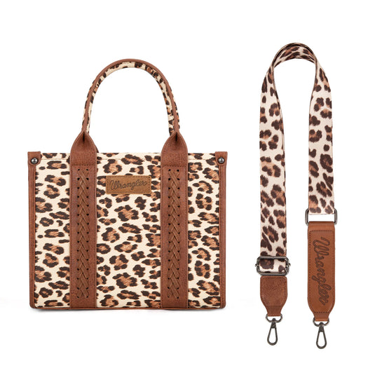 WG133-81203SBR - Wrangler Leopard Print Concealed Carry Tote/Crossbody - Brown