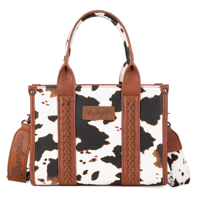 WG133-8120SBR - Wrangler Cow Print Concealed Carry Tote/Crossbody - Brown