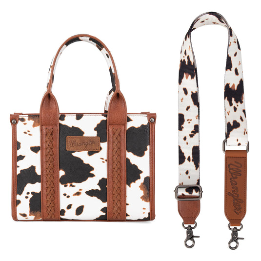WG133-8120SBR - Wrangler Cow Print Concealed Carry Tote/Crossbody - Brown