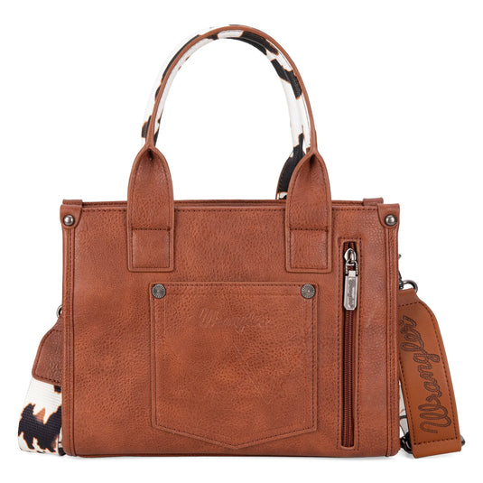 WG133-8120SBR - Wrangler Cow Print Concealed Carry Tote/Crossbody - Brown
