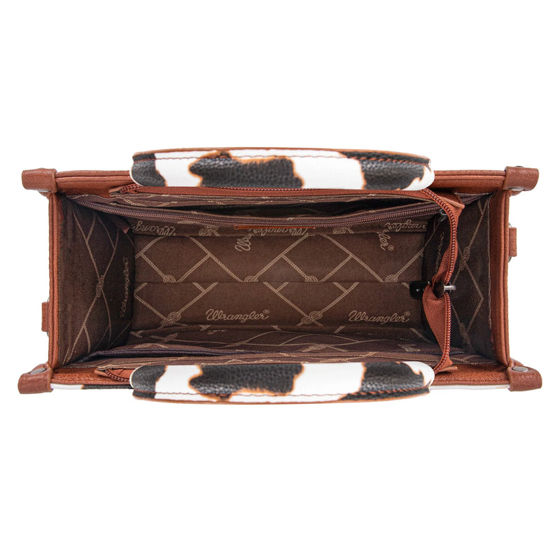 Load image into Gallery viewer, WG133-8120SBR - Wrangler Cow Print Concealed Carry Tote/Crossbody - Brown
