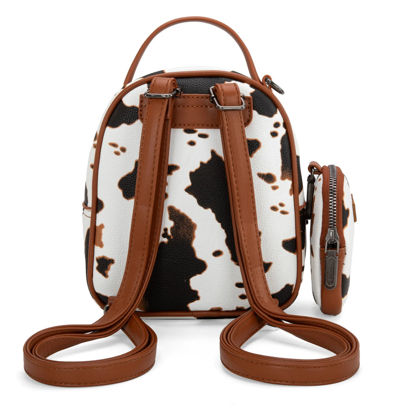 Load image into Gallery viewer, WG133-8600BR - Wrangler Cow Print Mini Backpack W/ Coin Pouch - Brown
