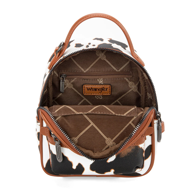 Load image into Gallery viewer, WG133-8600BR - Wrangler Cow Print Mini Backpack W/ Coin Pouch - Brown
