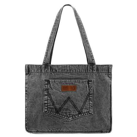 WG143-2006BK - Wrangler Stitch Denim Tote Bag - Black