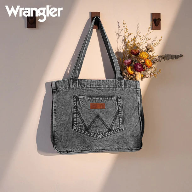 Load image into Gallery viewer, WG143-2006BK - Wrangler Stitch Denim Tote Bag - Black
