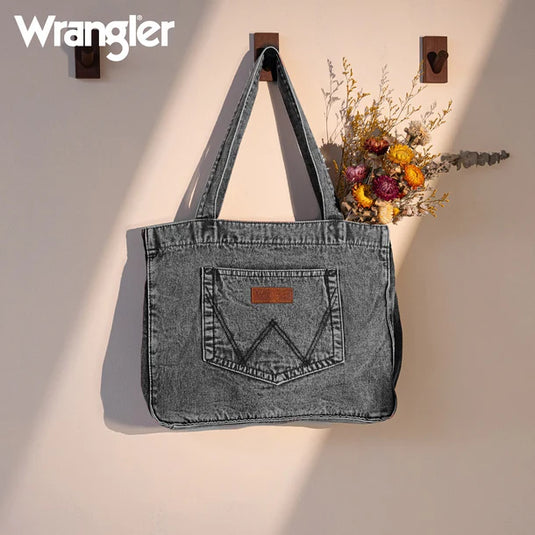 WG143-2006BK - Wrangler Stitch Denim Tote Bag - Black