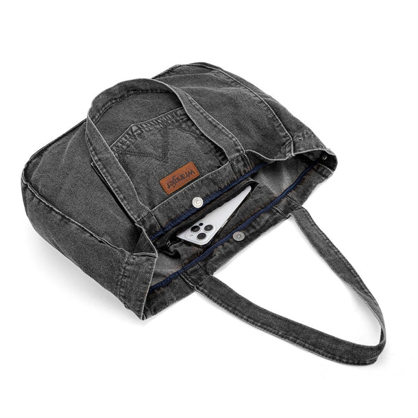 Load image into Gallery viewer, WG143-2006BK - Wrangler Stitch Denim Tote Bag - Black
