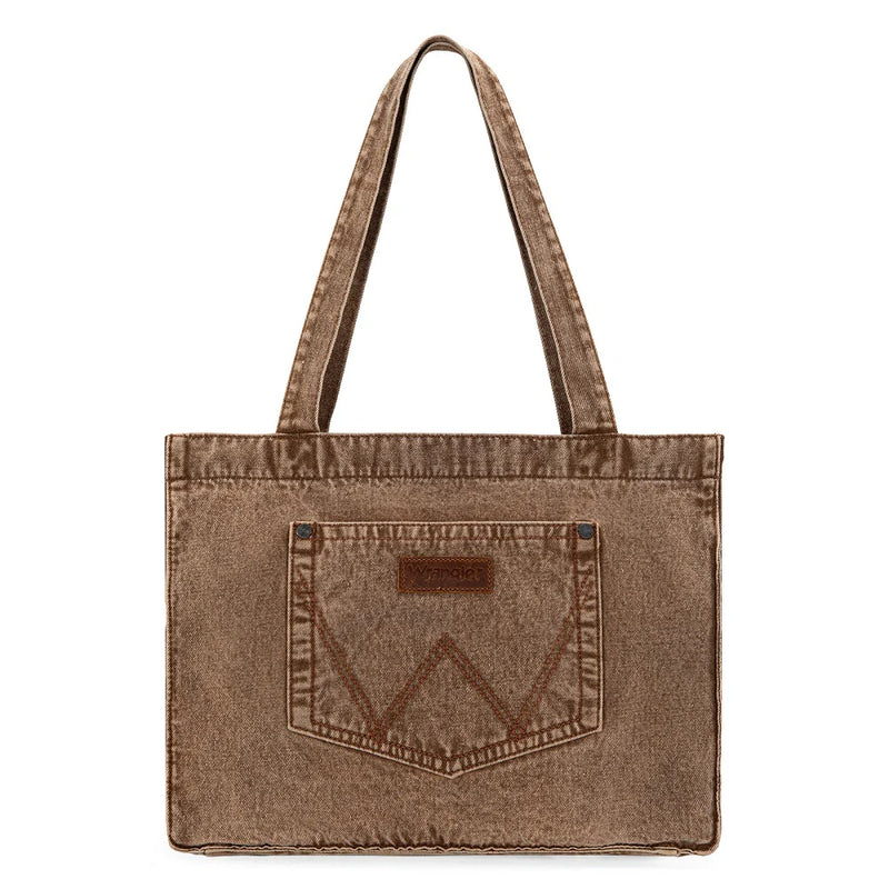Load image into Gallery viewer, WG143-2006BR - Wrangler Stitch Denim Tote Bag - Brown
