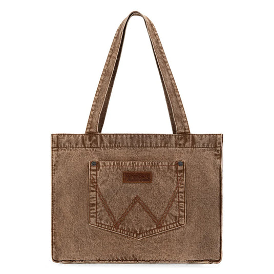 WG143-2006BR - Wrangler Stitch Denim Tote Bag - Brown