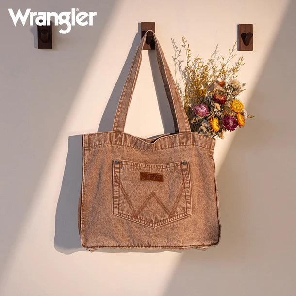 Load image into Gallery viewer, WG143-2006BR - Wrangler Stitch Denim Tote Bag - Brown
