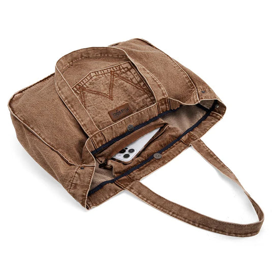 WG143-2006BR - Wrangler Stitch Denim Tote Bag - Brown