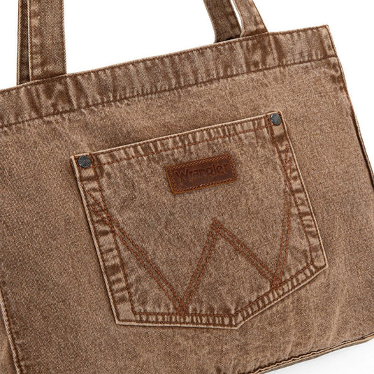 WG143-2006BR - Wrangler Stitch Denim Tote Bag - Brown