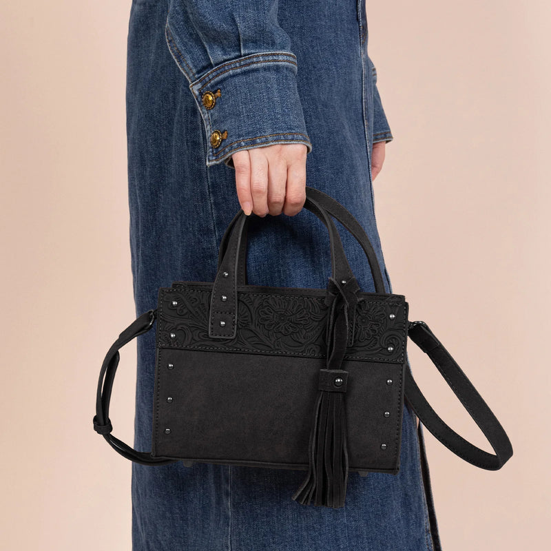 Load image into Gallery viewer, WG160-60102BK - Wrangler Western Tooled Tote Crossbody - Black
