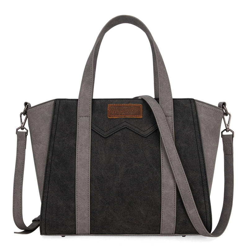 Load image into Gallery viewer, WG162-8012BK - Wrangler &quot;W&quot; Stitch Two Tone Tote/Crossbody - Black
